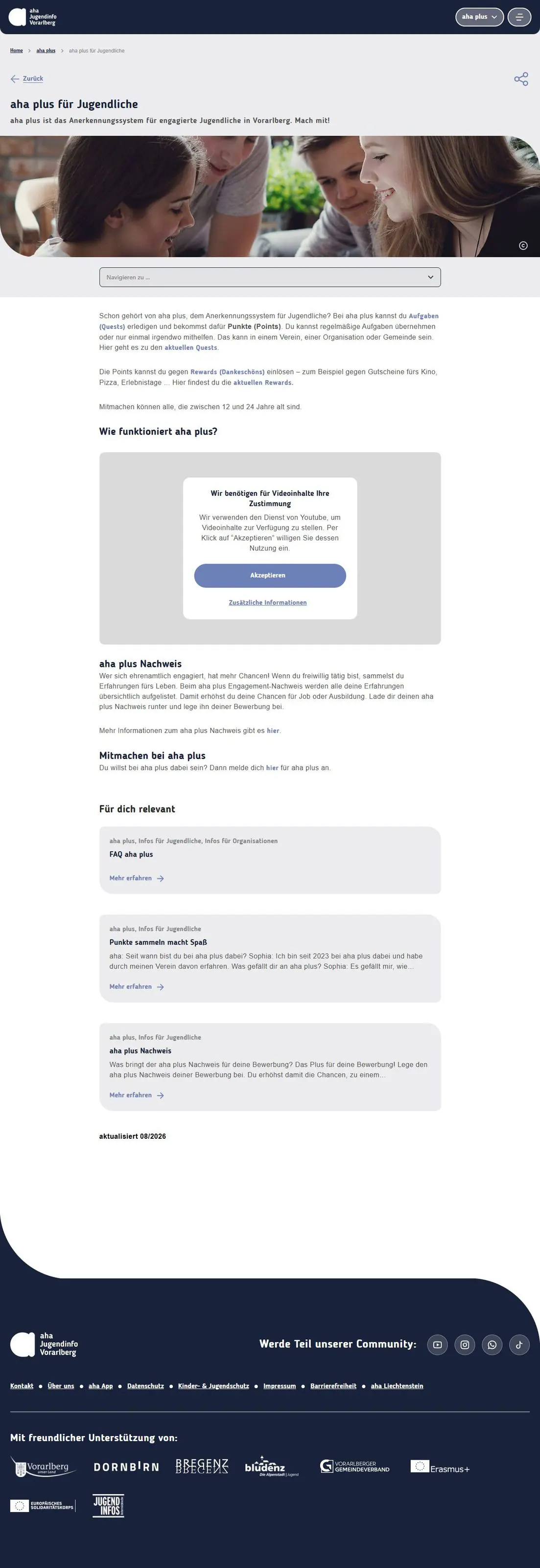 Scrollende Website-Ansicht aus der Zusammenarbeit mit AHA Plus
