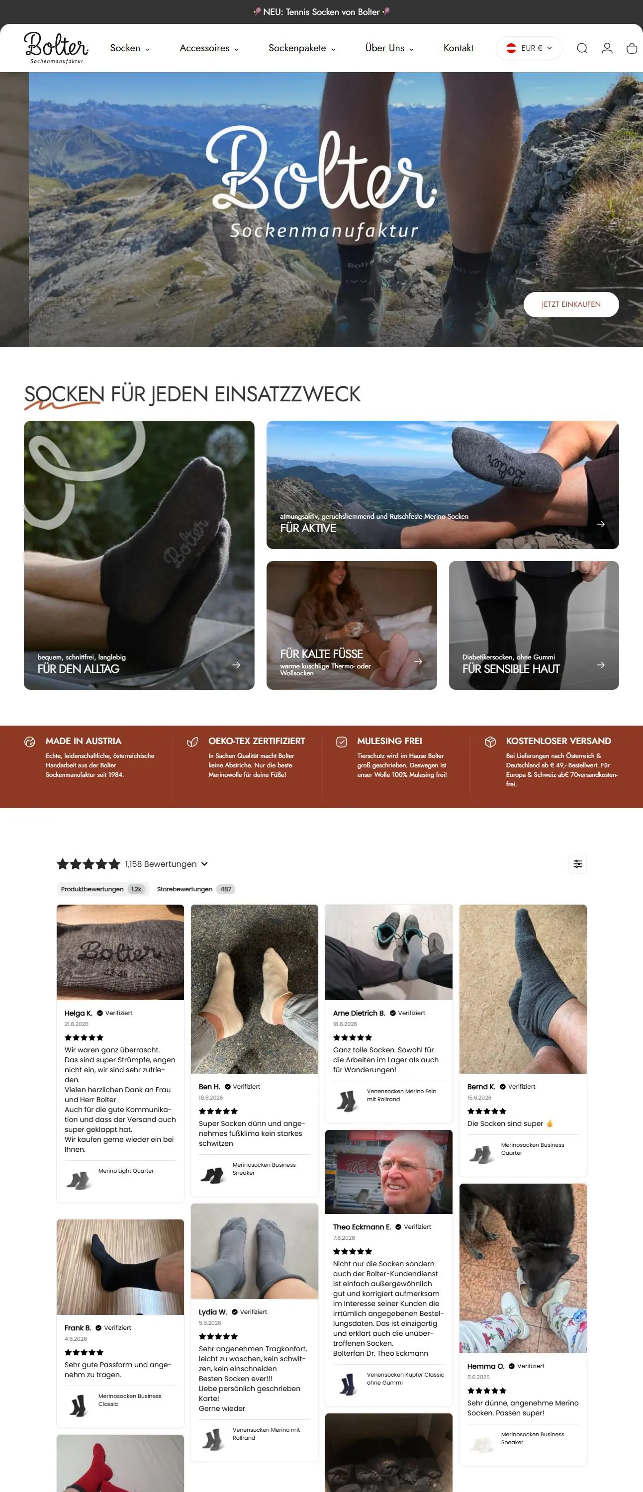 Scrollende Website-Ansicht aus der Zusammenarbeit mit Bolter Socken