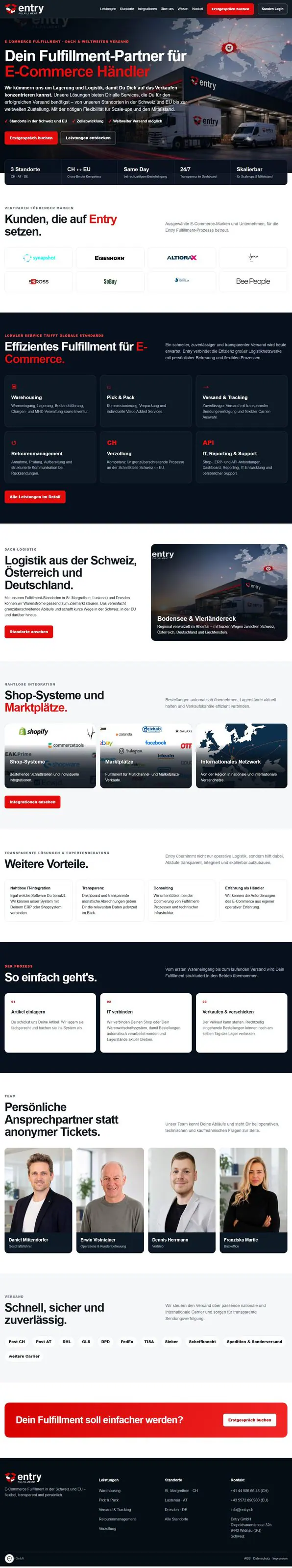 Scrollende Website-Ansicht aus der Zusammenarbeit mit Entry Fulfillment