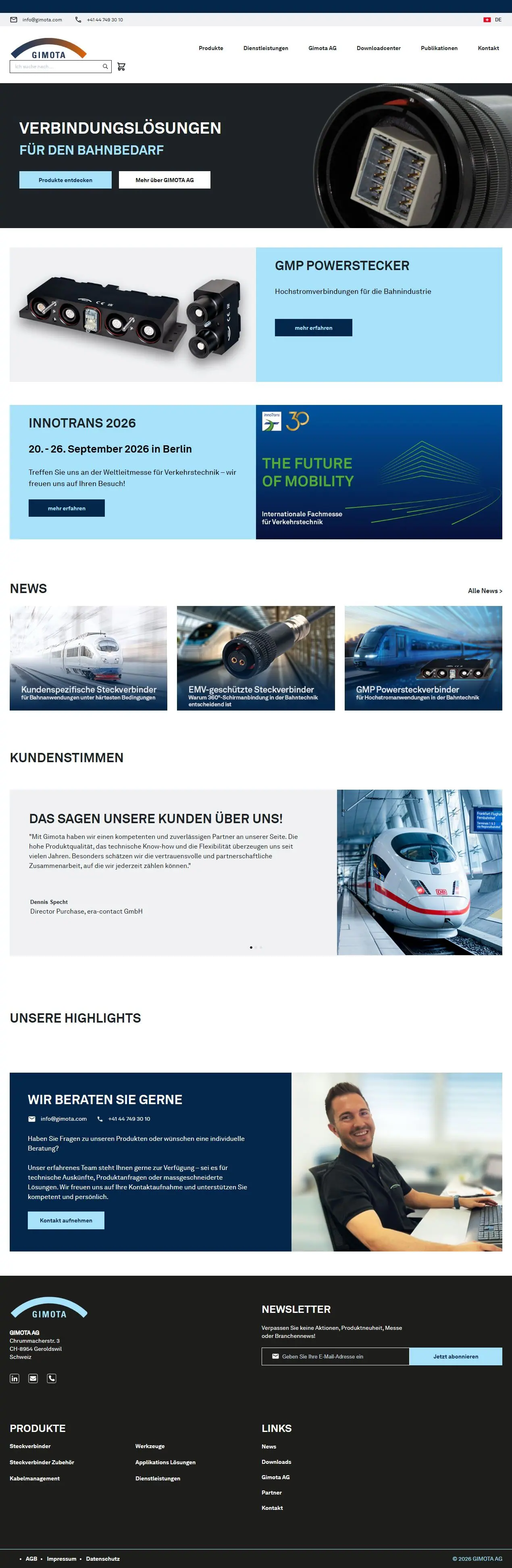 Scrollende Website-Ansicht aus der Zusammenarbeit mit GIMOTA