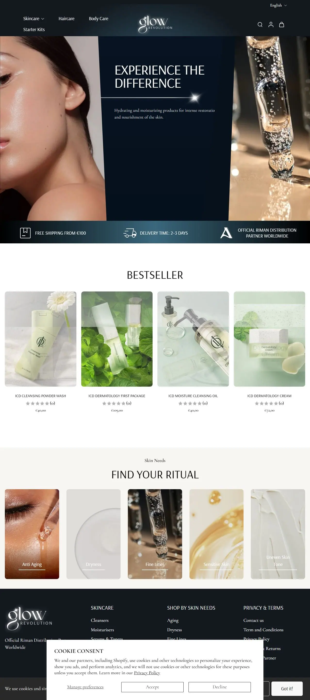 Scrollende Website-Ansicht aus der Zusammenarbeit mit Glow Revolution