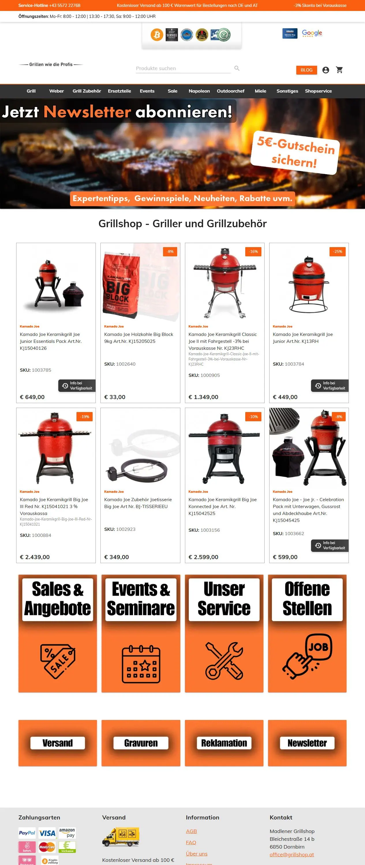 Scrollende Website-Ansicht aus der Zusammenarbeit mit Grillshop