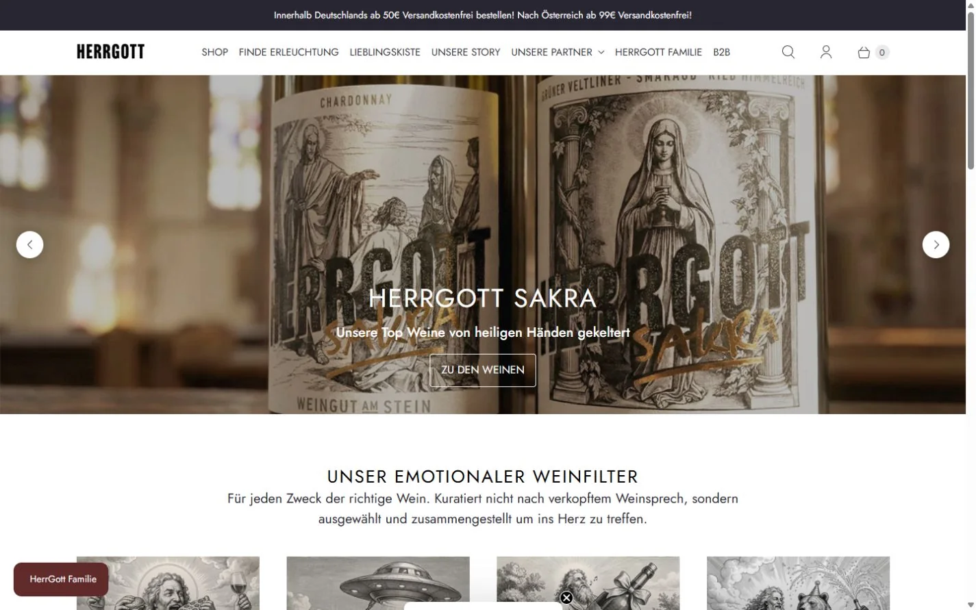 Scrollende Website-Ansicht aus der Zusammenarbeit mit Herrgott Weine
