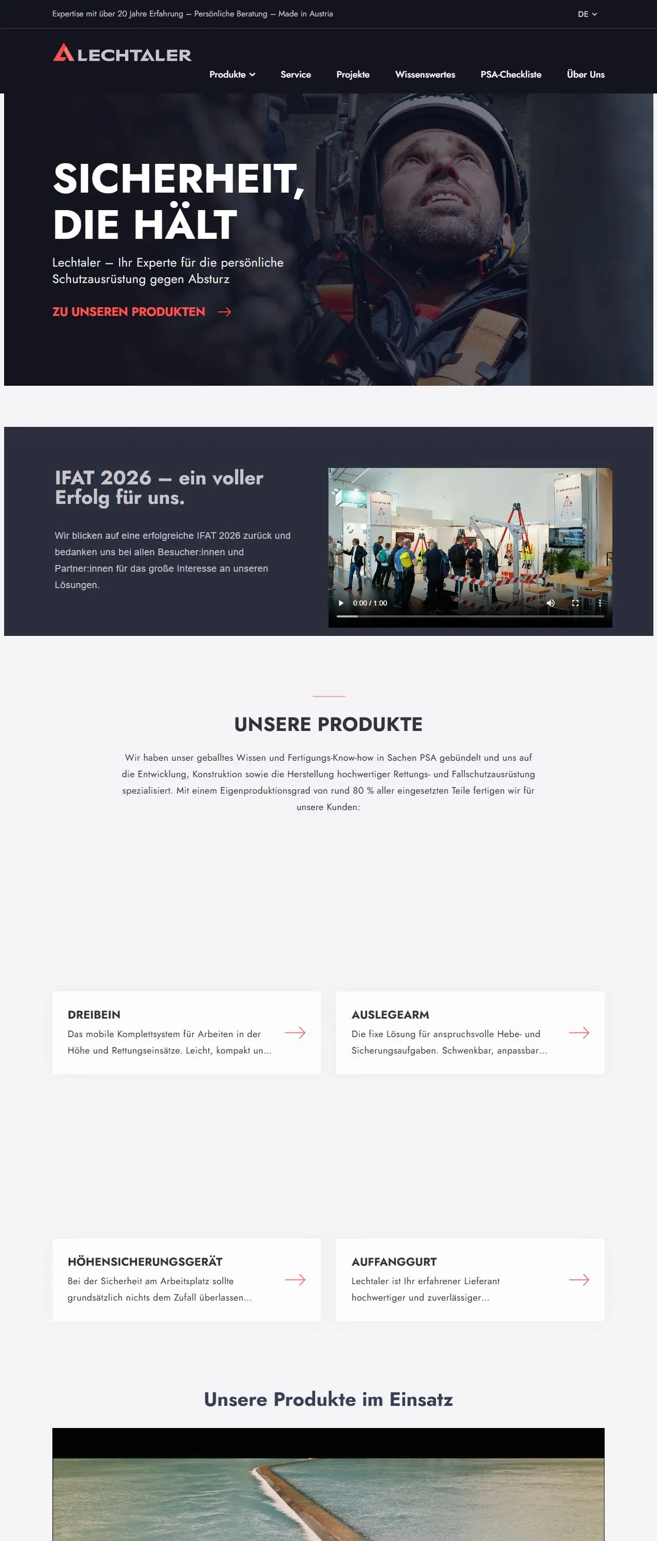 Scrollende Website-Ansicht aus der Zusammenarbeit mit Lechtaler