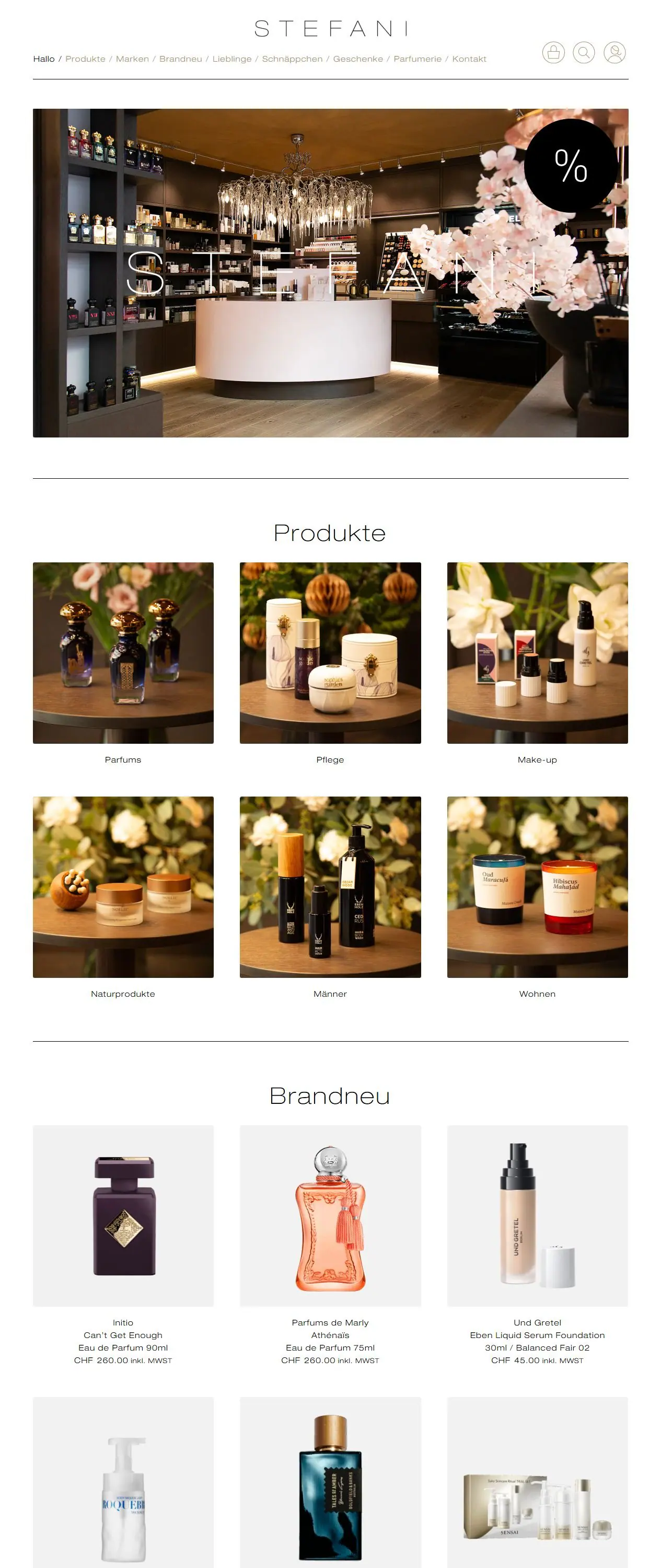 Scrollende Website-Ansicht aus der Zusammenarbeit mit Parfumerie Stefani