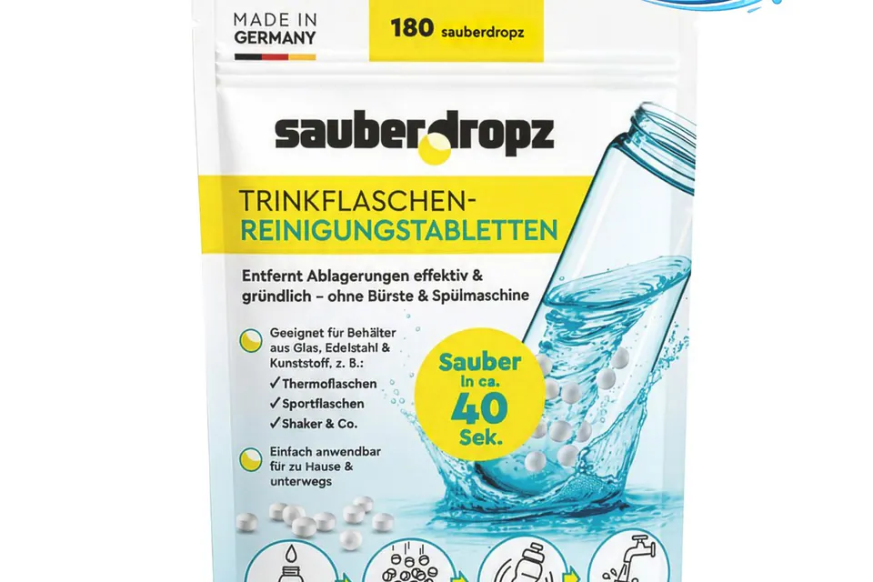 Reinigungstabletten und Trinkflasche von sauberdropz