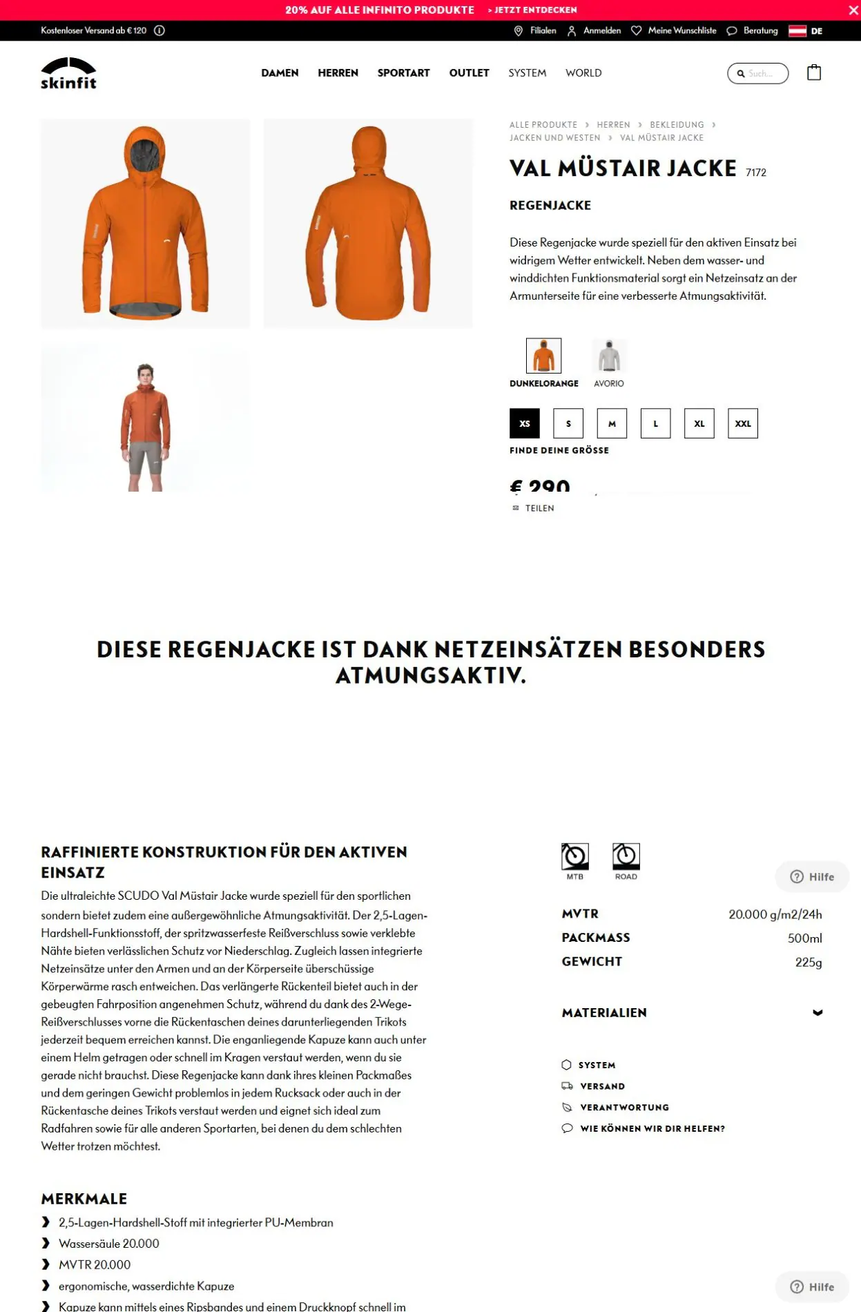 Scrollende Website-Ansicht aus der Zusammenarbeit mit Skinfit