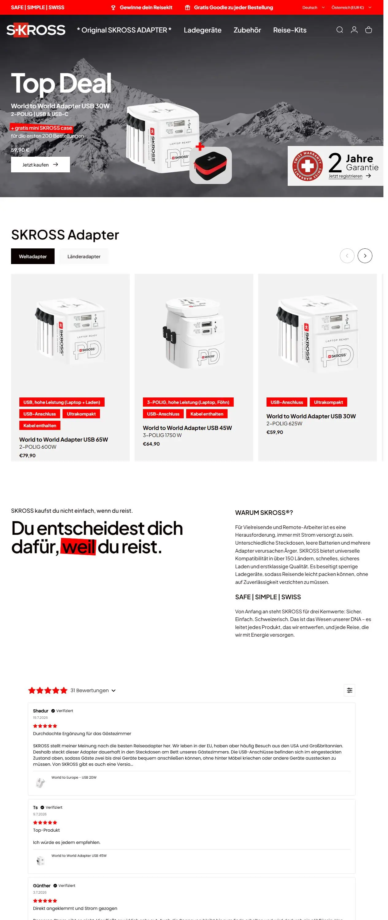 Scrollende Website-Ansicht aus der Zusammenarbeit mit SKROSS