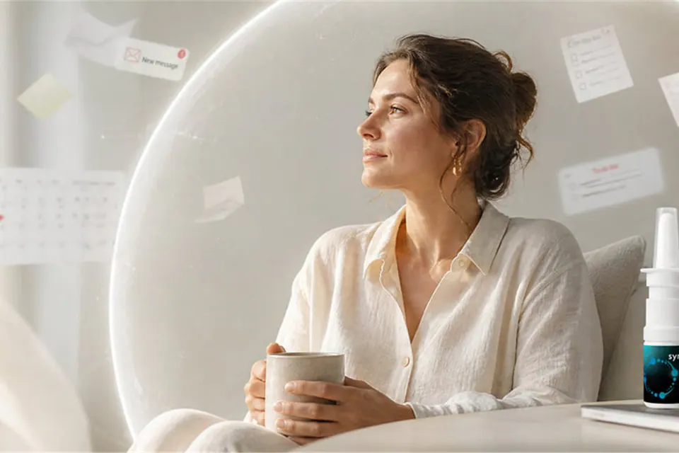 Frau mit Synapshot-Produkt in einer ruhigen Arbeitssituation